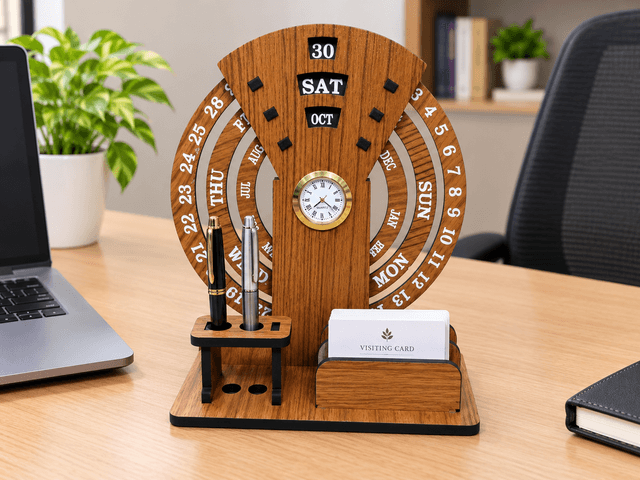 Wooden Calender With Pen & Card Holder