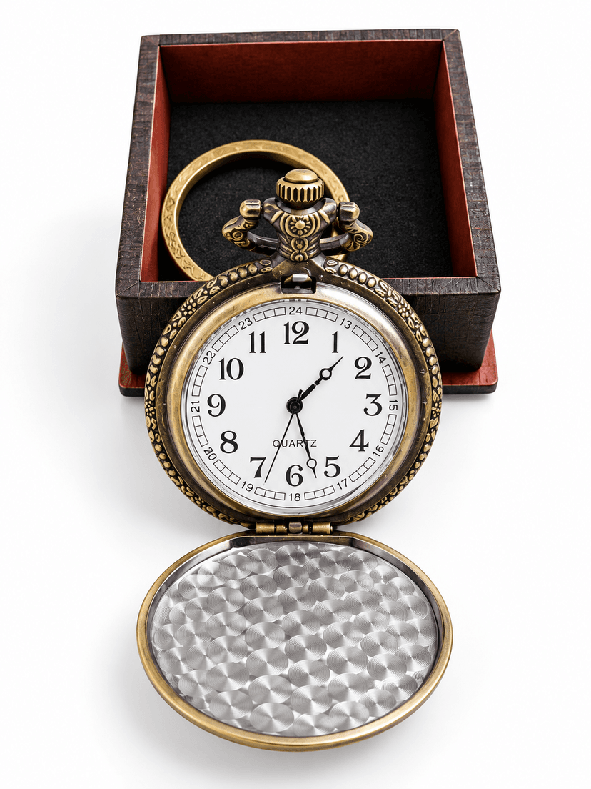 Vintage Antique Style Pocket Watch with Chain, Round Quartz Analog Pocket Clock, Classic Retro Design, Decorative - Image 1