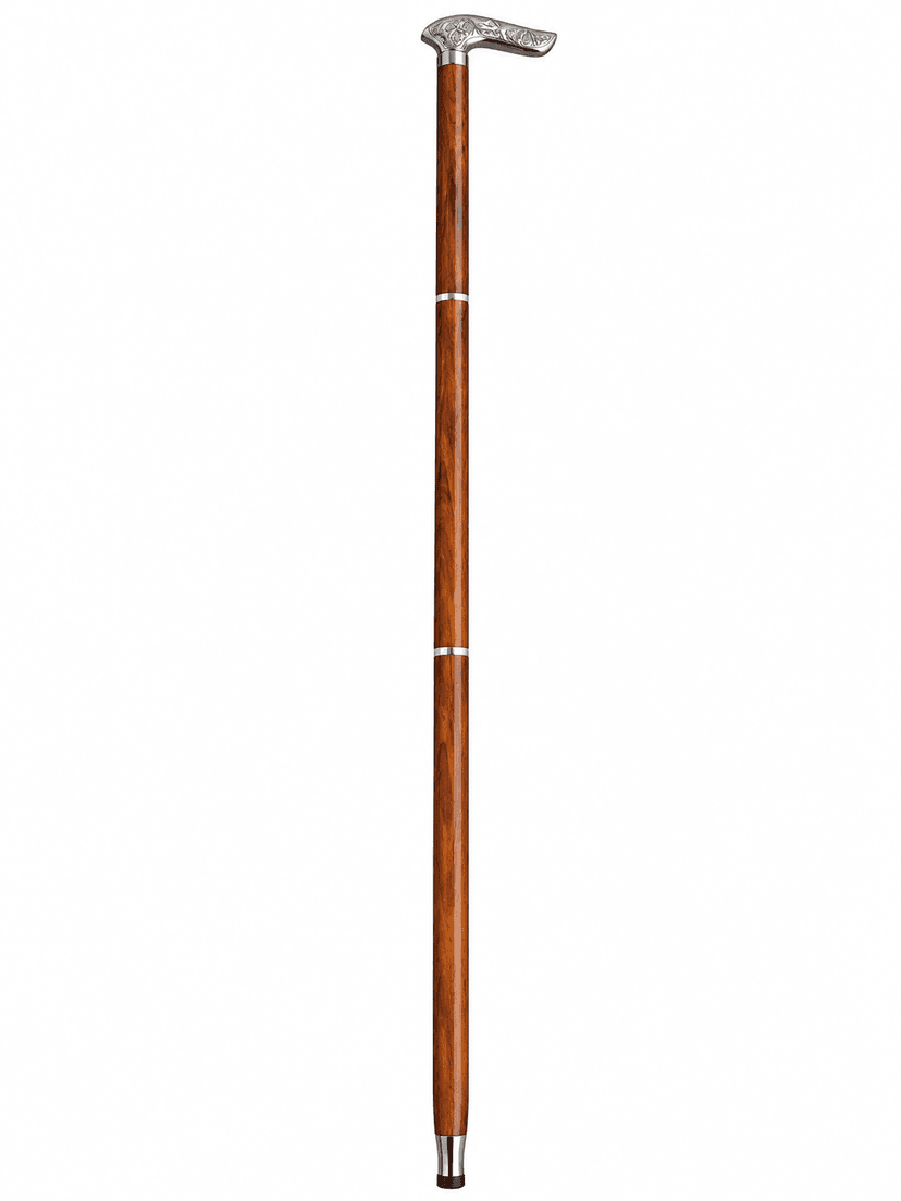 Premium Wooden Walking Stick with Engraved Metal Handle | Elegant Brown Wooden Cane for Men - Image 1